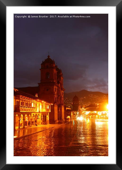 Compania de Jesus Church on a Wet Night Cusco Peru Framed Mounted Print by James Brunker