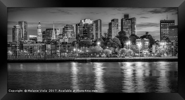 BOSTON Evening Skyline | Monochrome Panorama Framed Print by Melanie Viola
