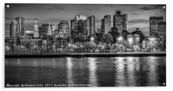 BOSTON Evening Skyline | Monochrome Panorama Acrylic by Melanie Viola