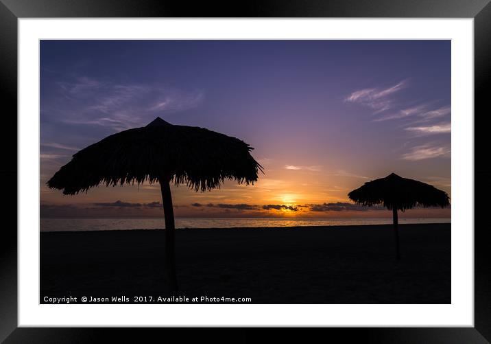 Beach parasols at dawn Framed Mounted Print by Jason Wells