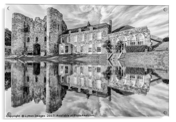 Tonbridge Castle Reflections (black and white) Acrylic by Wayne Lytton