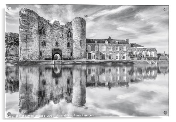 Tonbridge Castle Reflections 2 (black and white) Acrylic by Wayne Lytton