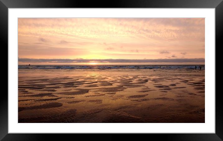 Perranporth Beach at Sunset Framed Mounted Print by Mike Lanning