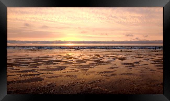 Perranporth Beach at Sunset Framed Print by Mike Lanning