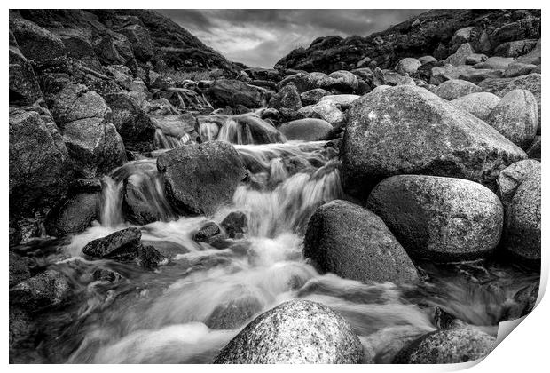 Stream Into Porth Nanven in Black and White Print by Jennifer Higgs