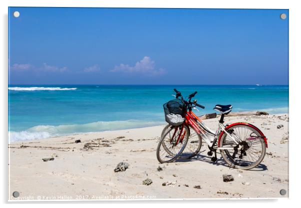 Bicycles on a white sand beach Acrylic by Kevin Hellon