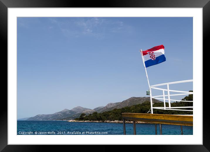 Croatian flag on a tourist boat Framed Mounted Print by Jason Wells