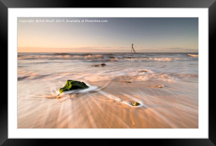 Walton on the Naze Sunrise Flow. Framed Mounted Print by Rob Woolf