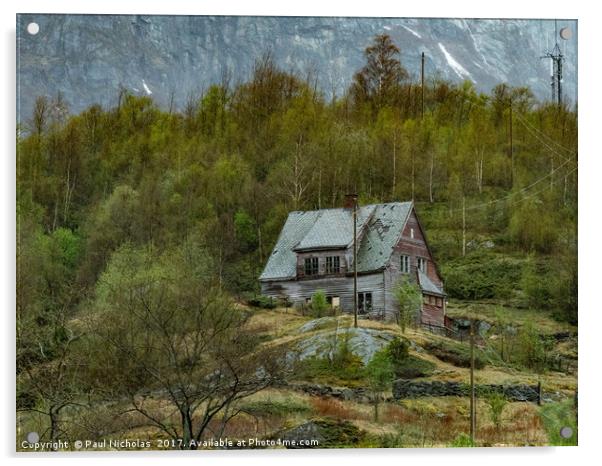 Norwegian wooden house on a mountain above Flaam Acrylic by Paul Nicholas