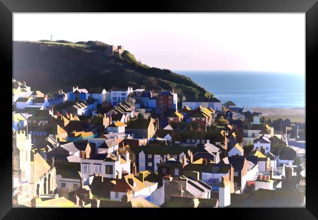Hastings Old Town Digitally Painted Framed Print by ian broadmore