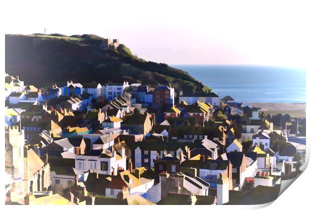 Hastings Old Town Digitally Painted Print by ian broadmore