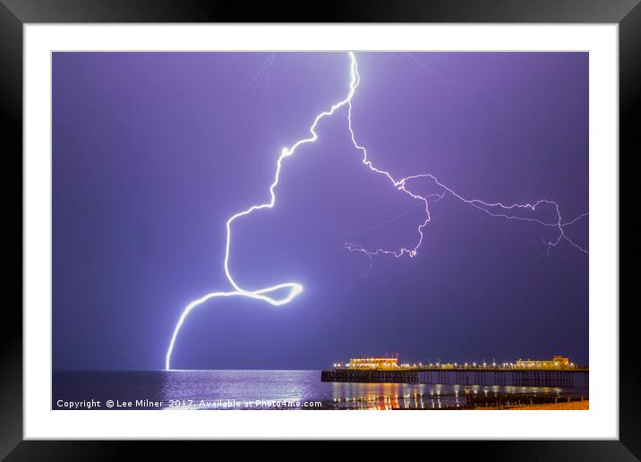 Worthing Pier Lightning  Framed Mounted Print by Lee Milner