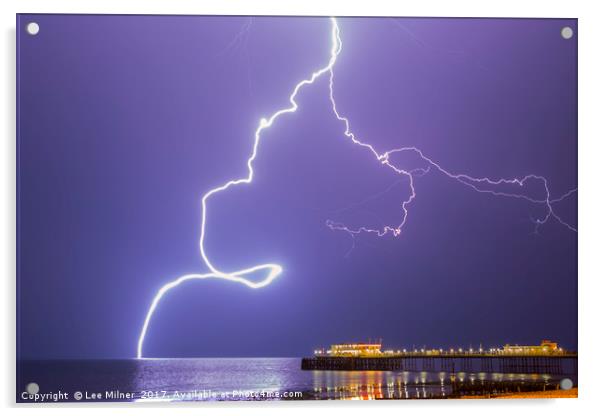 Worthing Pier Lightning  Acrylic by Lee Milner