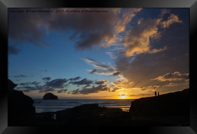 Watching the sunset at Trebarwith Strand Framed Print by Pete Hemington