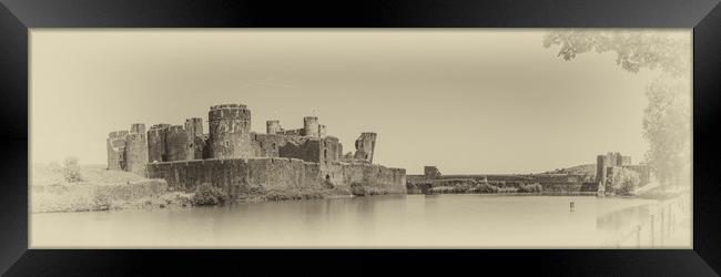 Caerphilly Castle Panorama Antique Framed Print by Steve Purnell