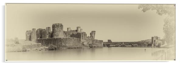 Caerphilly Castle Panorama Antique Acrylic by Steve Purnell