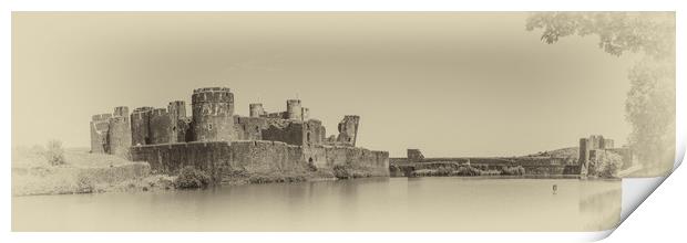 Caerphilly Castle Panorama Antique Print by Steve Purnell