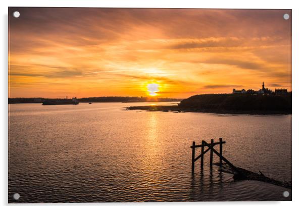 Sunset over Tyneside Acrylic by Darren Lowe