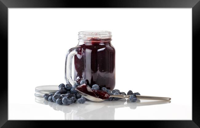 Fresh blueberry jam and berries with glass jar iso Framed Print by Thomas Baker