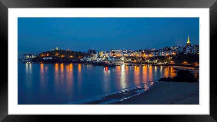 Tenby by Night Framed Mounted Print by Mal Spain