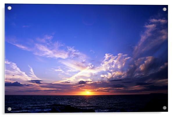 Sunset over the Atlantic. Acrylic by Bob Walker