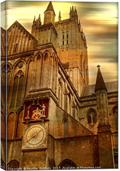 The Wells Cathedral Clock. Canvas Print by Heather Goodwin