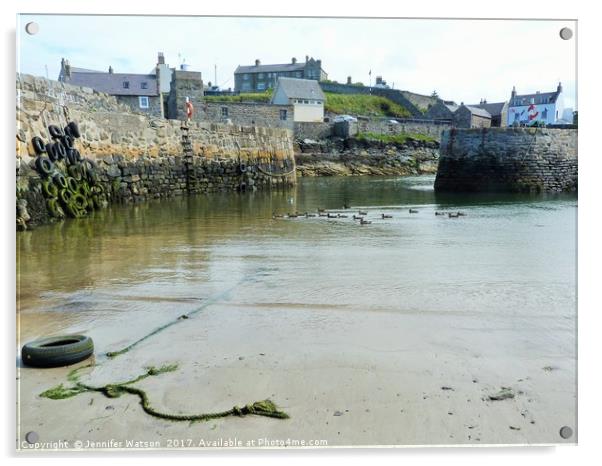 Low tide at Portsoy harbour Acrylic by Jennifer Henderson