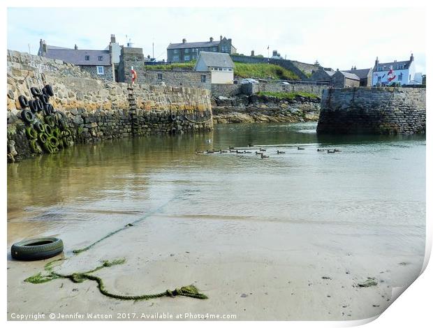 Low tide at Portsoy harbour Print by Jennifer Henderson
