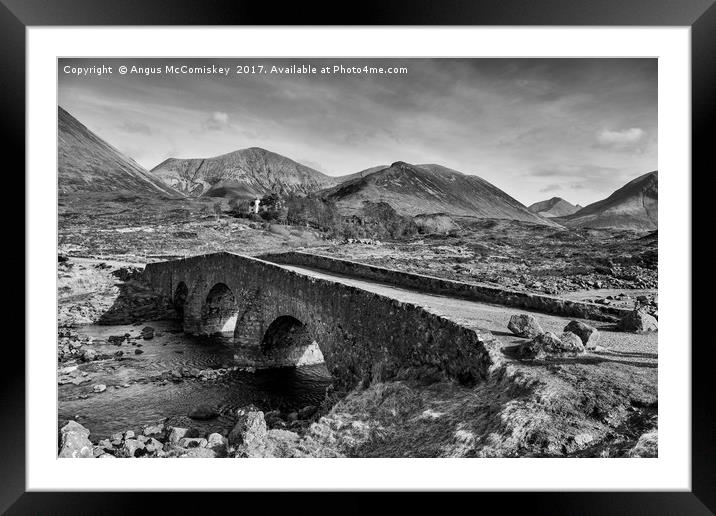 Sligachan Bridge and the Cuillins (mono) Framed Mounted Print by Angus McComiskey