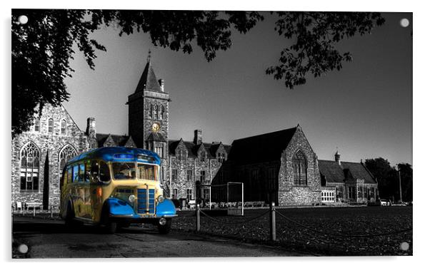 Vintage bus at Taunton school Acrylic by Rob Hawkins