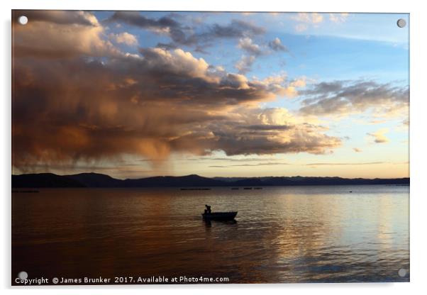 Dramatic Clouds and Fisherman on Lake Titicaca Acrylic by James Brunker