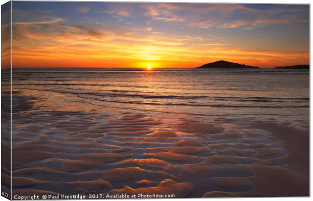 Sunset over Burgh island Canvas Print by Paul F Prestidge