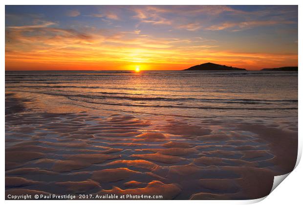 Sunset over Burgh island Print by Paul F Prestidge