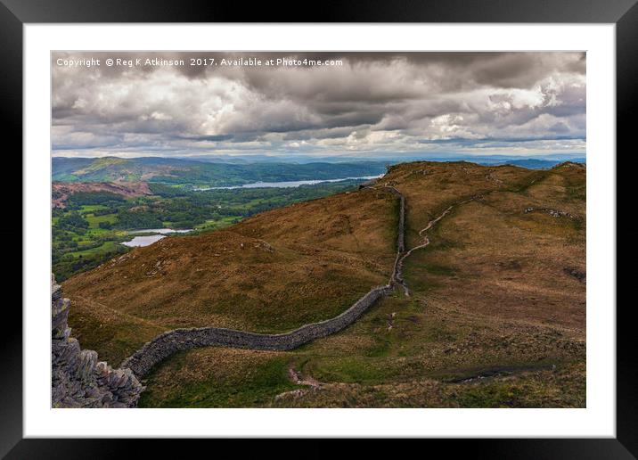 Lingmoor Fell to Loughrigg Tarn and Windermere Framed Mounted Print by Reg K Atkinson