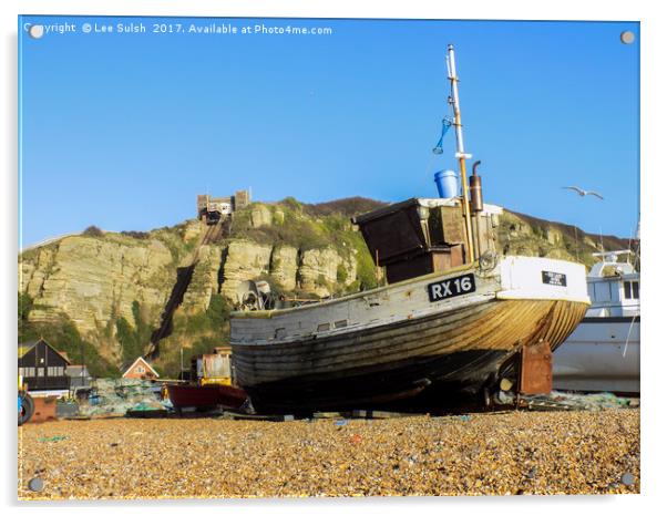 Hastings Fishing Fleet Acrylic by Lee Sulsh