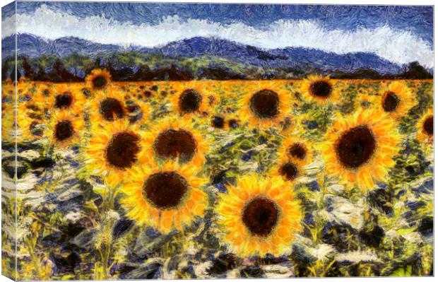 Starry Night Sunflowers Van Gogh Canvas Print by David Pyatt