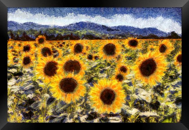 Starry Night Sunflowers Van Gogh Framed Print by David Pyatt