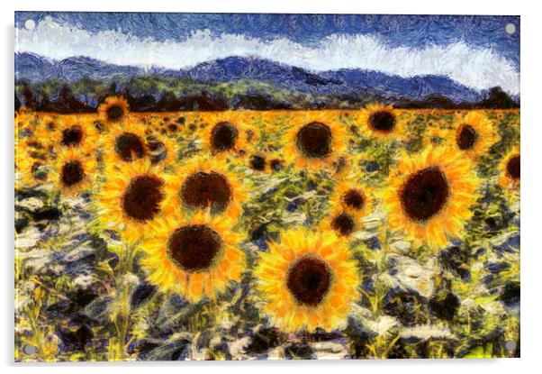 Starry Night Sunflowers Van Gogh Acrylic by David Pyatt