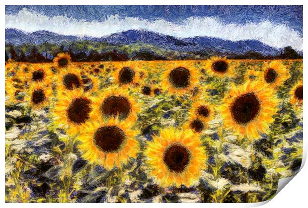 Starry Night Sunflowers Van Gogh Print by David Pyatt