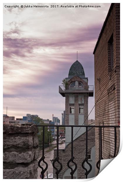 Old Tower Behind Railing Print by Jukka Heinovirta