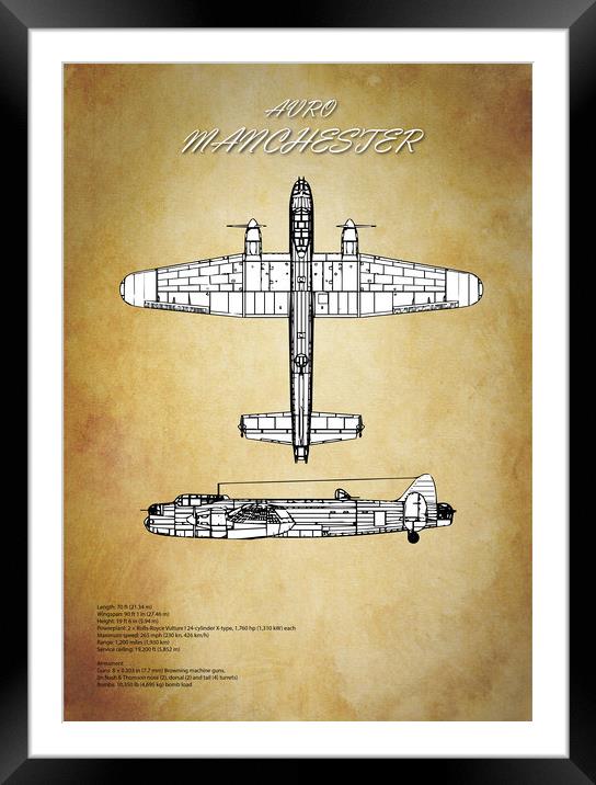Avro Manchester Blueprint Framed Mounted Print by J Biggadike