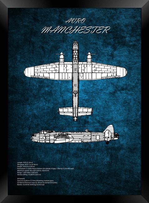 Avro Manchester Bomber Blueprint Framed Print by J Biggadike