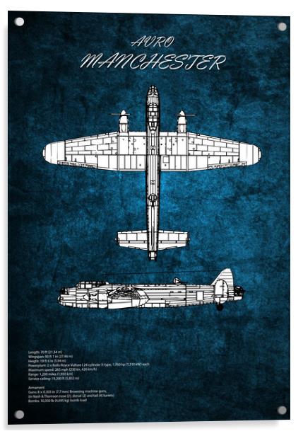 Avro Manchester Bomber Blueprint Acrylic by J Biggadike