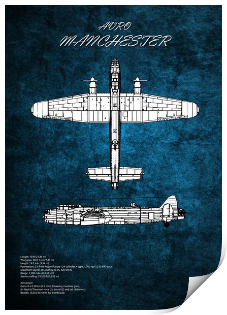 Avro Manchester Bomber Blueprint Print by J Biggadike