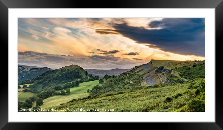Clearing clouds at sunset over Llangollen panorama Framed Mounted Print by Steve Heap