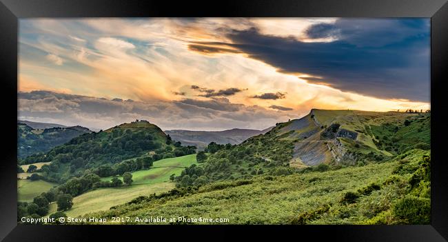 Clearing clouds at sunset over Llangollen panorama Framed Print by Steve Heap
