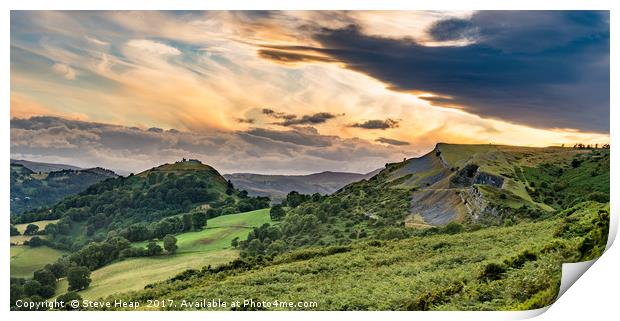 Clearing clouds at sunset over Llangollen panorama Print by Steve Heap