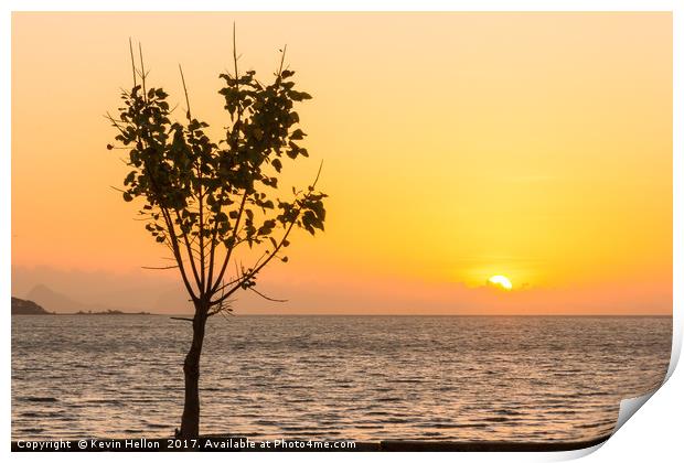 Tree at sunrise Koh Lanta, Krabi, Thailand Print by Kevin Hellon