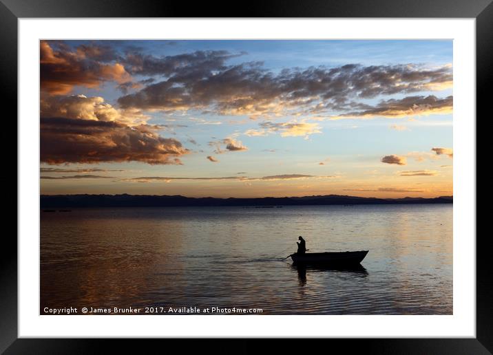 Fishing on Lake Titicaca at Sunset  Framed Mounted Print by James Brunker