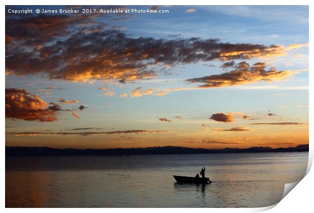 Fishing on Lake Titicaca Under a Fiery Sunset Print by James Brunker